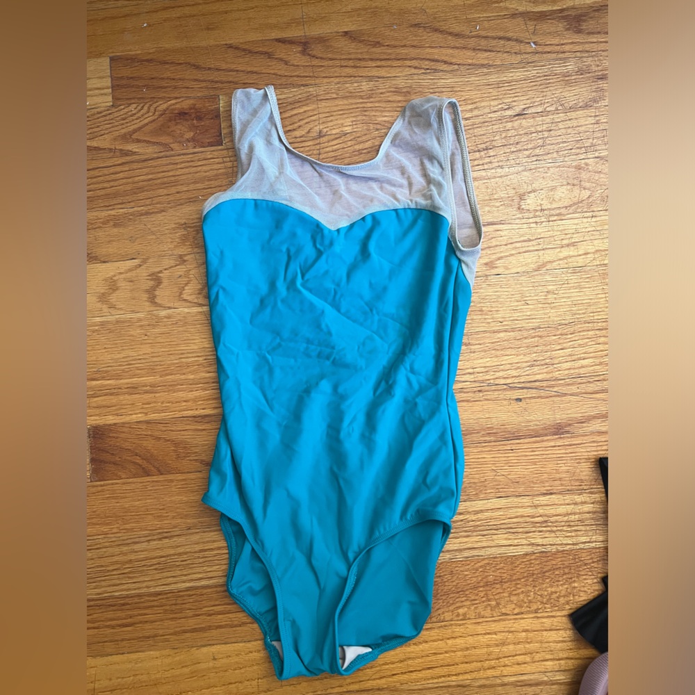 Custom Eleve dancewear nude mesh with blue